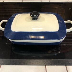 Blue and Cream Ceramic Casserole Dish